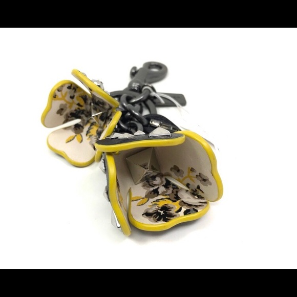 COACH Floral Leather Tea Rose Bag Charm Keychain. - Picture 4 of 5